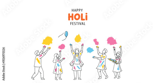 People Celebrating Holi Festival with Colored Powder.