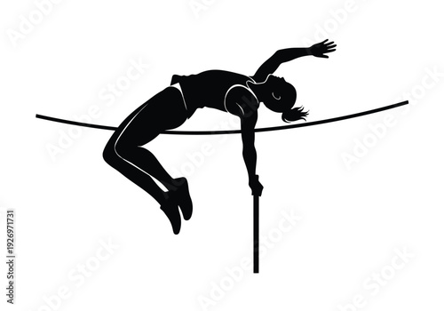 High jump athlete silhouette. Dynamic illustration of a person clearing the bar in an athletic event. Sports and competition concept.