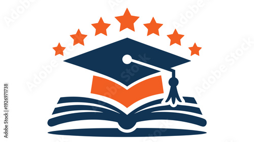 Graduate celebrating academic achievement with an open book and stars