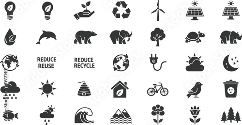 Eco friendly icons for sustainable living and environmental conservation