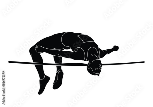 High jump athlete illustration. Jumper performing the Fosbury flop technique over a bar. Dynamic graphic of sporting achievement and competition.