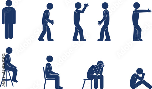 Collection of blue stick figures in various poses and actions