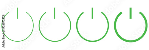 Set of green simple power switches in different variations for user interface. Vector icon collection in flat style