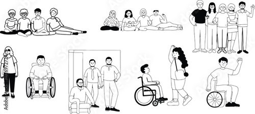 Disability vector illustrations of people with various physical abilities and needs