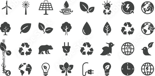 Sustainable eco-friendly icons set for green initiatives