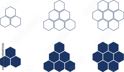 Hexagon shapes in navy blue and outline pattern geometric