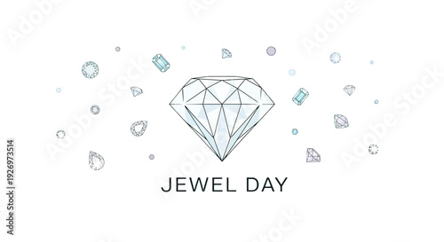 Diamond Jewel Illustration with Geometric Shapes.