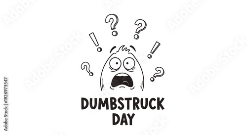 Dumbstruck Day Cartoon Character Surprised Face.