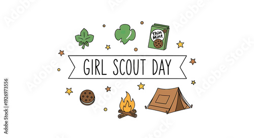 Girl Scout Day Illustration with Symbols.