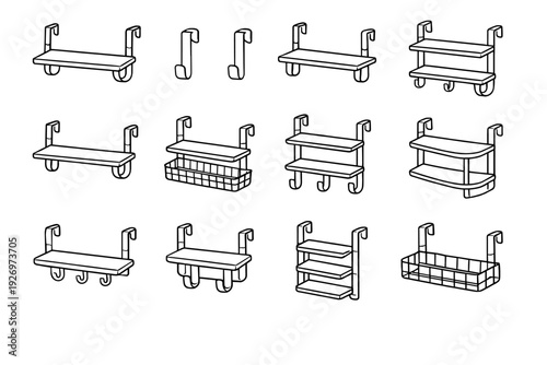 Clean design modern hanger storage vector icon accessory frame hooks functional door