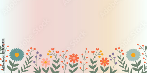 Floral border with pastel gradient background flowers