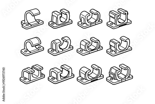 Geometry vector icon base wall thick industrial support retention mounted cable clip