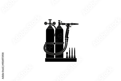 Welding Equipment Silhouette: A minimalist, high-contrast illustration of essential welding apparatus, poised and ready for precision work.