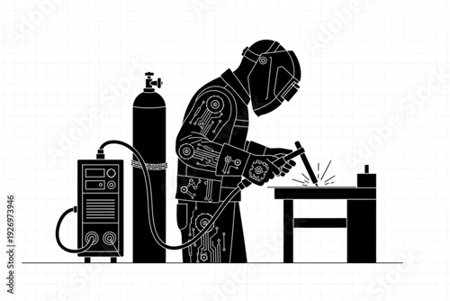 Welder at Work: A skilled welder, meticulously focused on his craft, his protective gear shielding him from the intense sparks and heat as he welds a metal structure.