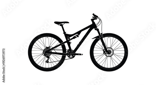 A black mountain bike is displayed in a stark detailed outline against a white background a striking silhouette high quality professional