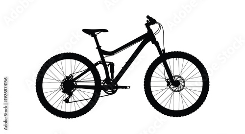 A stark black silhouette of a modern mountain bike showcasing its design and components silhouette high quality professional detailed elegant stylish