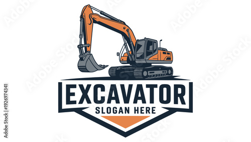 Orange excavator logo design with customizable slogan placeholder
