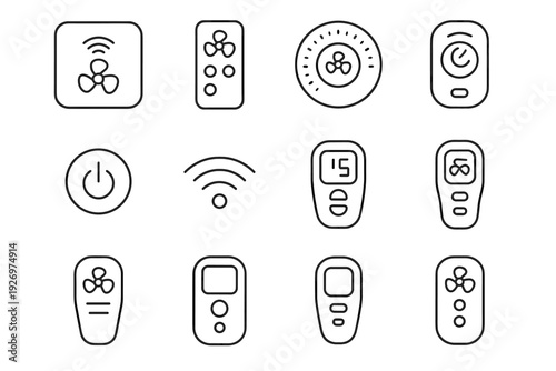 Remote circular clean climate smart icons fan casing gadget icon comfort vector