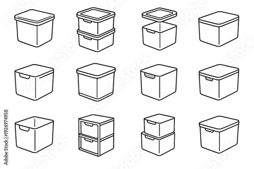 Vector box lid kitchen smooth utility icon system stackable form bin reinforced