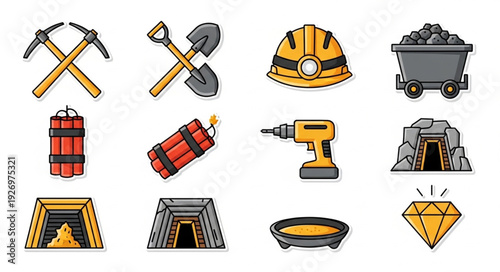 Collection of mining tools and equipment, perfect for industry and construction.
