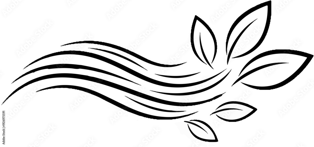 Obraz premium Stylized black brush strokes form flowing lines and leaves on a white background
