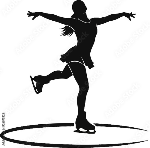 Silhouette of a figure skater in motion on an oval ice rink