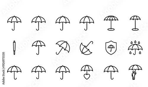 Minimal Umbrella Outline Icon Collection Rain and Beach Parasol Vector Graphic Isolated on White EPS 10
