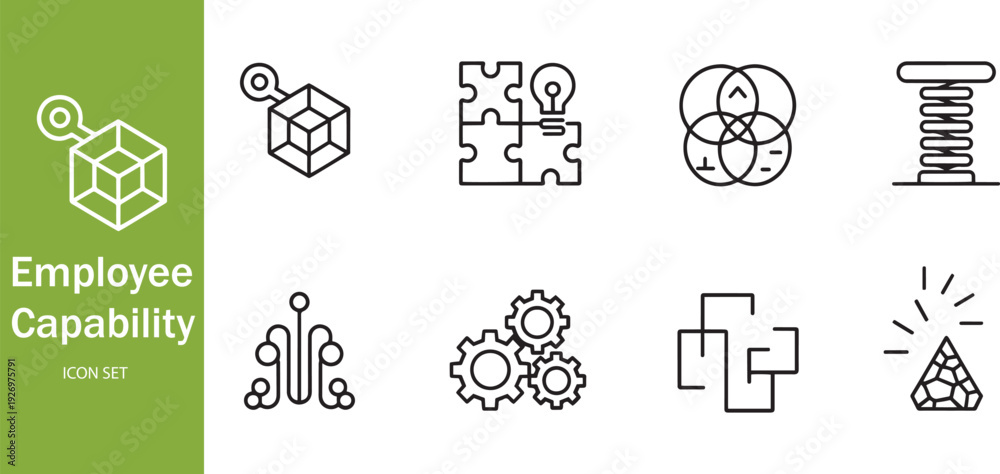 Fototapeta premium Modern Employee Capability Icon Set for Technical Logic, Value Discovery, and Strategic Knowledge Structure
