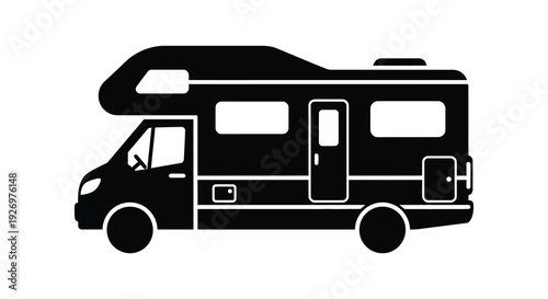 A black silhouette of a recreational vehicle showcasing its detailed form and robust design silhouette high quality professional modern elegant stylish