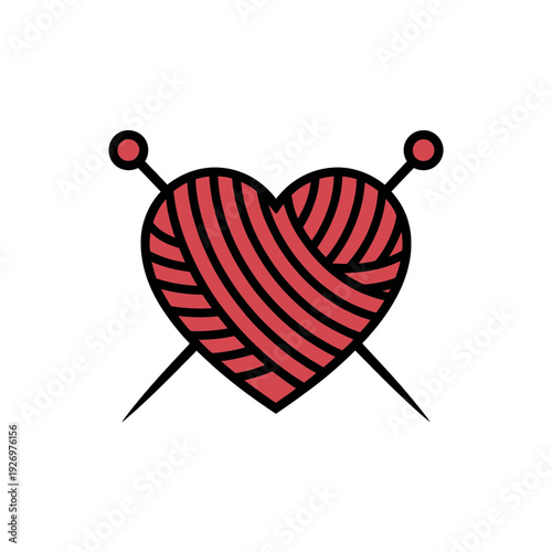 A heart-shaped ball of yarn with knitting needles, symbolizing love for knitting and crochet.