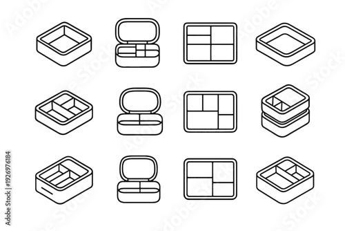 Icons travel design geometry vector organizer makeup section compact modern minimalist cosmetic