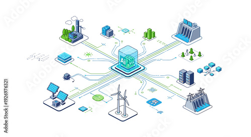 Central Hub Connected to Various Energy Sources.