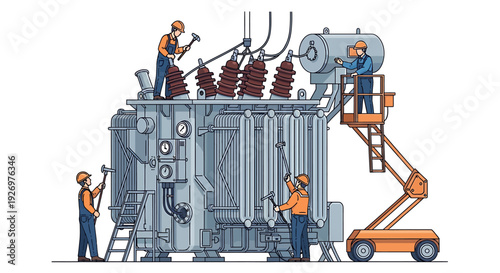 Electricians Maintaining Large Industrial Transformer Equipment.