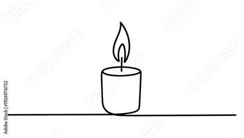 minimal continuous line drawing of burning candle with flame outline illustration simple monochrome vector isolated on white background for decoration and mindfulness concept