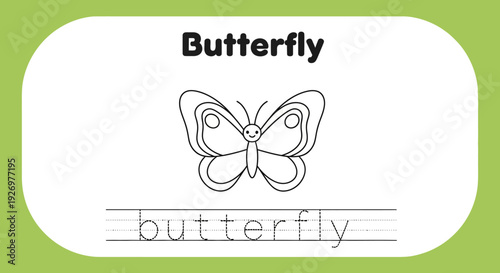 Butterfly tracing worksheet for kids, coloring page