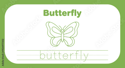 Butterfly tracing worksheet for kids. Handwriting practice.