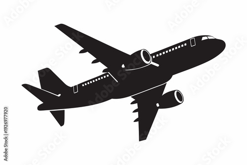 Airplane Aircraft Silhouette Vector . Black and White Minimalist Aviation Icon Illustration