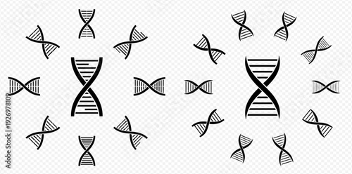 DNA double helix surrounded by smaller genetic structures representing science and biology.