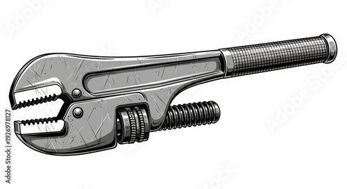 Detailed illustration of an adjustable wrench, a versatile hand tool for various mechanical tasks.