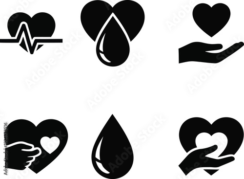 Heart and water drop icons symbolizing love care and health