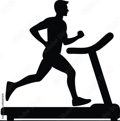 Silhouette of a man running on a treadmill a simple vector illustration for fitness and exercise concepts isolated isolated on white background