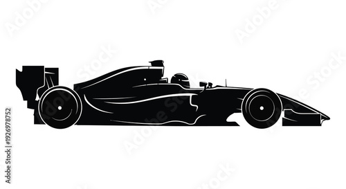 A sleek black formula one racing car is depicted in a striking side profile silhouette high quality professional detailed modern elegant