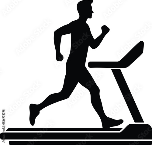 Silhouette of a man running on a treadmill a simple vector illustration representing fitness and exercise isolated isolated on white background