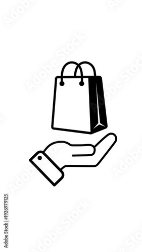 4K animation of hand icon holding paper shopping bag with alpha channel background