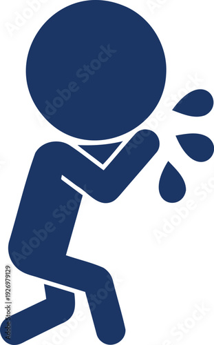 Blue figure crying tears on white background emotion