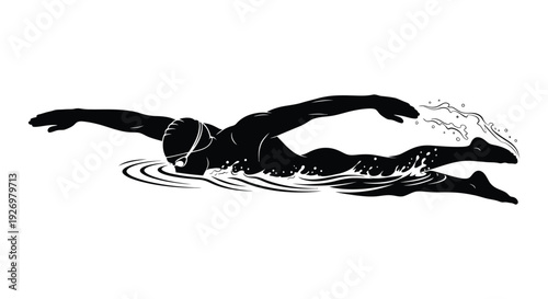 A dynamic black silhouette depicts a swimmer mid stroke showcasing athletic prowess and fluid movement silhouette high quality professional detailed modern elegant