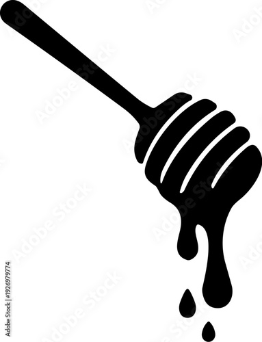 Honey Dipper with Dripping Liquid Silhouette Vector in Solid Black isolated on a White Background