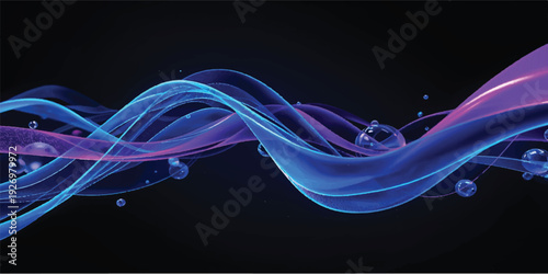 A smooth blue fractal design features abstract smoke waves and light curves flowing in a motion pattern against a black backdrop energy illustration