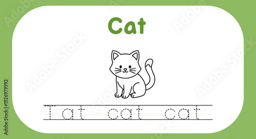 Cat tracing worksheet for kids learning, handwriting practice