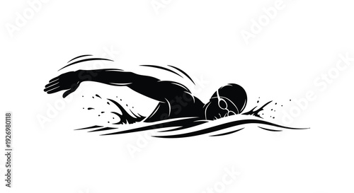 A dynamic black silhouette of a swimmer mid stroke capturing the power and grace of the sport silhouette high quality professional detailed